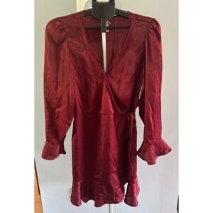 Xhilaration Junior Red Wine long sleeve ruffle v neck midi dress size medium